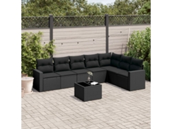 Conjunto de sofá de jardín de 8 piezas con cojines en mimbre sintético negro de DKD Home Decor