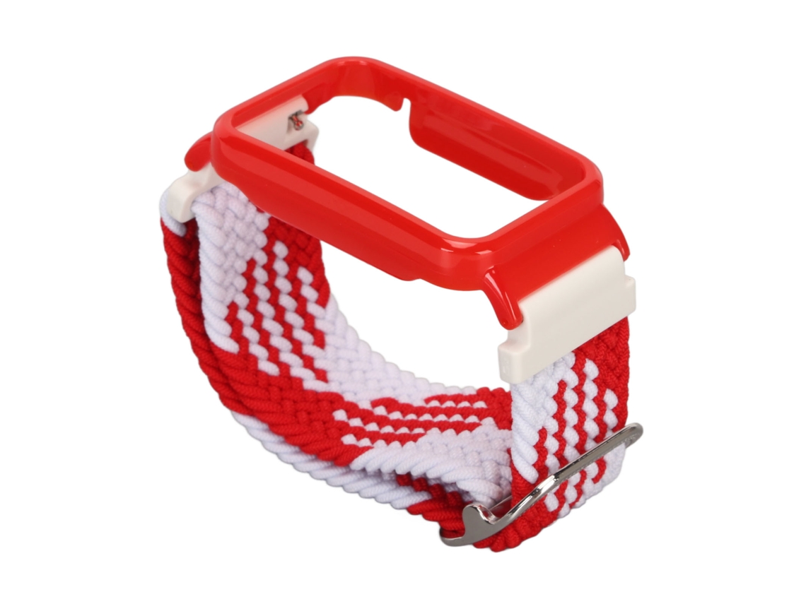 Pulsera De Nailon Trenzado Con Funda Protectora Para Mi Band 7 Pro - Rojo, Blanco Y Rojo