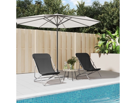 MAISON EXCLUSIVE - Silla de playa plegable 2 uds acero recubierto textilene negro