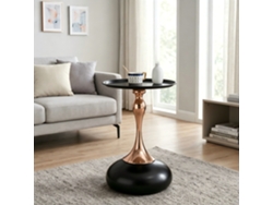 Mesa Auxiliar Moderna + 38 Cm - Mesa Redonda Con Base De Metal, Mesa De Noche Y Mesa De Té, Mesa De Acento Para Esquina - Negro+oro