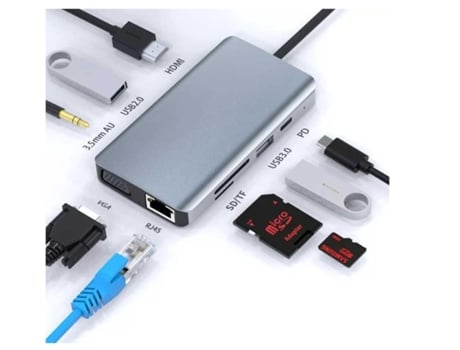 Estación de acoplamiento para ordenador portátil, Monitor Usb C 9 en 1, adaptador multipuerto tipo C con lector de tarjetas HDMI, Vga, Pd, Ethernet