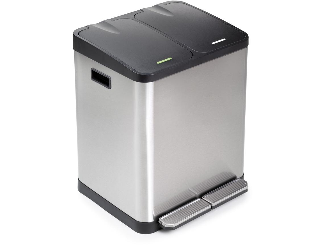 EMUCA Papelera de Reciclaje Exterior de Acero Inoxidable con Compartimentos para Reciclaje- Apertura de Tapa con Pedales- 2X15Litros- Acero Inoxidable