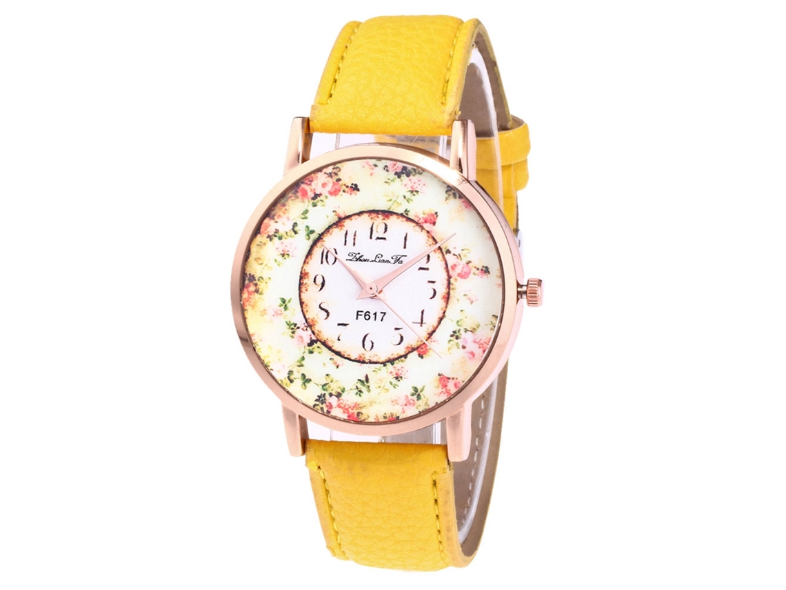Reloj De Cuarzo Con Correa De Cuero Pu Moda Dial Redondo Para Mujer Amarillo