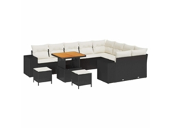Maison Exclusive - Conjunto de sofás de jardín con cojines, 12 piezas, negro y crema