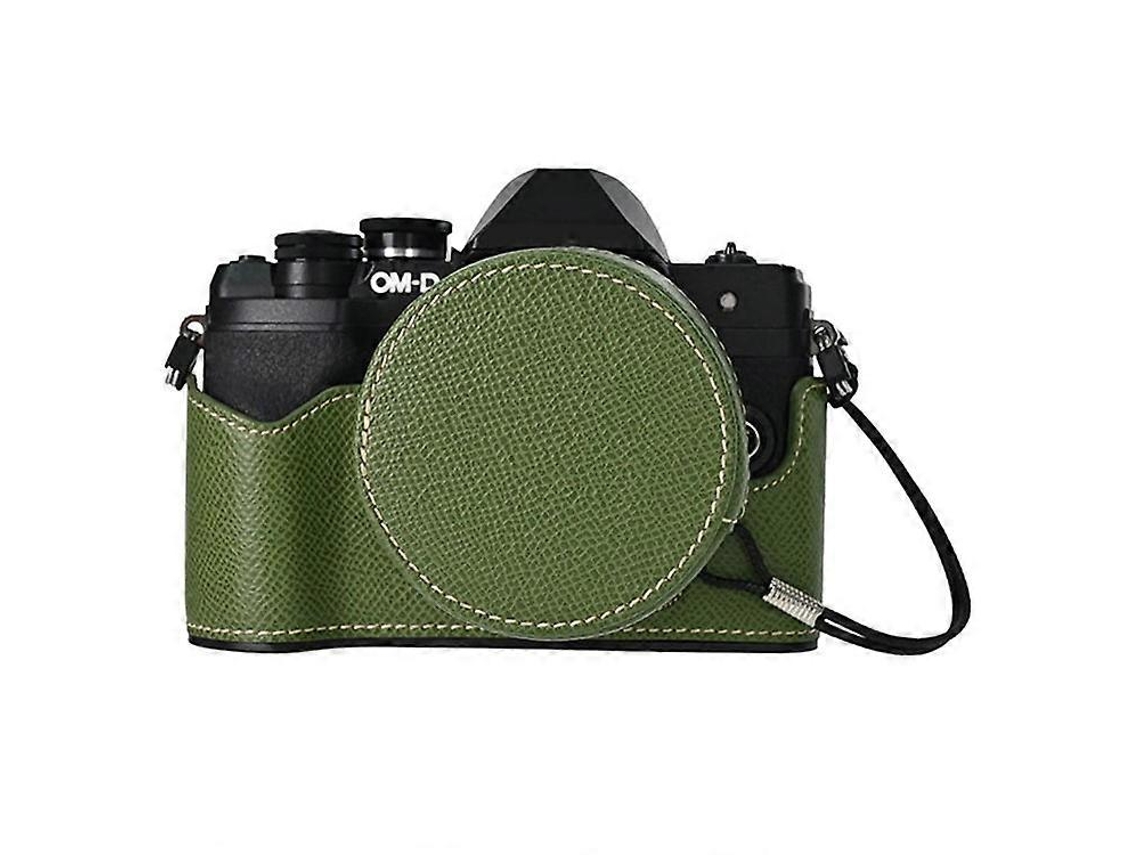 Estuche de cuero semienvuelto con tapa de lente para cámara Olympus OM DE M10 Mark IV