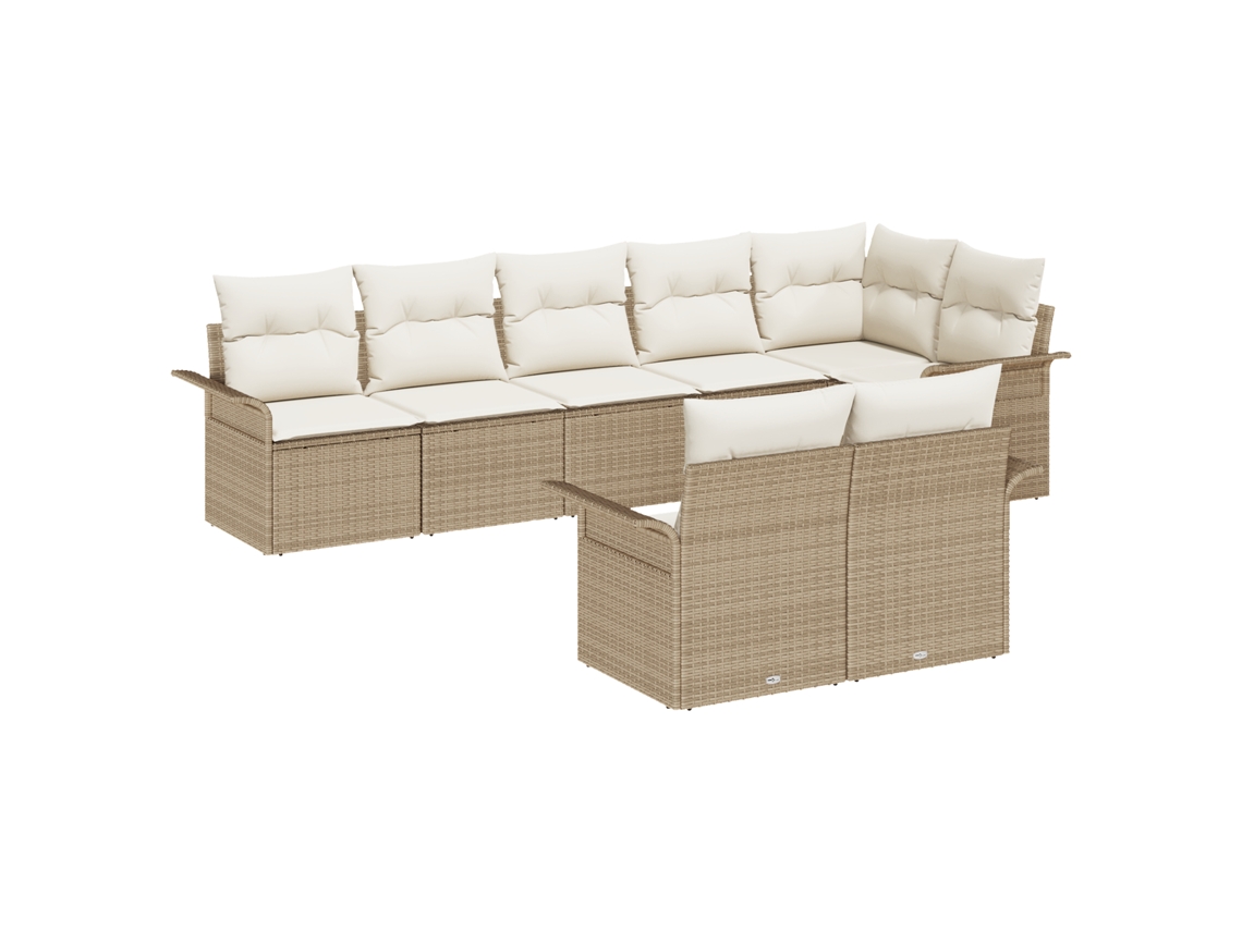 Conjunto 8 De Sofá De Jardín Con Cojines Vidaxl Beige Ratán Poliéster