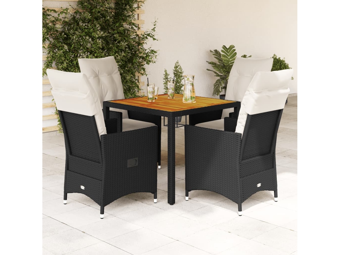 Juego de comedor de jardín de 5 piezas con cojines, mimbre sintético negro, DKD Home Decor