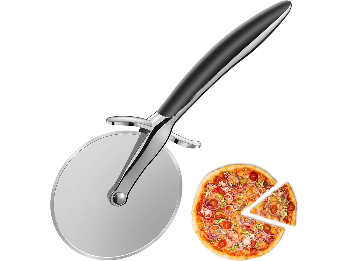 Cortador de pizza profesional de acero inoxidable con mango antideslizante para pizzas, panqueques y pasteles.
