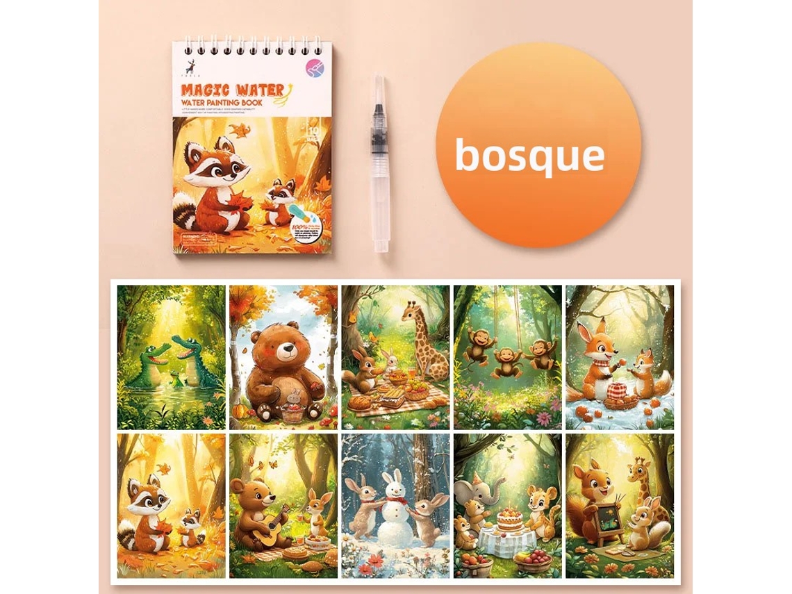 Libro Ilustrado De Acuarela (bosque): Unicornio De Fantasía, Animales Del Bosque Y Océano (reutilizable)