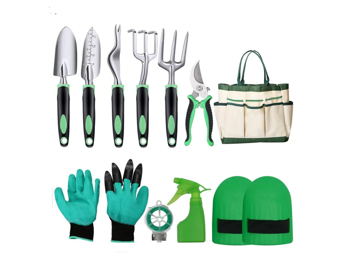 JILLIOPER Juego de Herramientas de Jardinería, 10 Piezas de Acero Inoxidable Resistente con Mango de Madera Antideslizante - Regalo para Hombres y Mujeres