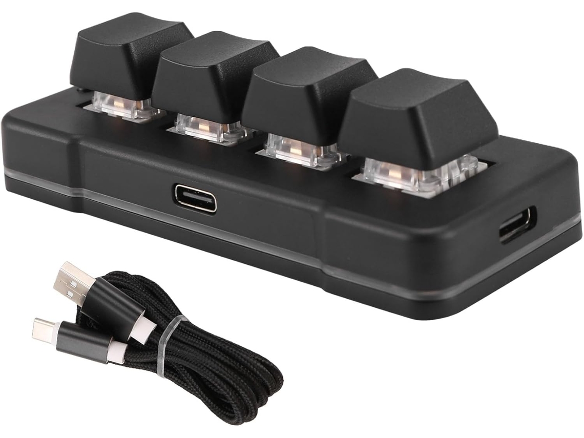 Teclado Mini Personalizado Mk424u De 4 Teclas Con Interruptor Usb Para Juegos, Oficina Y Multimedia, Color Negro.