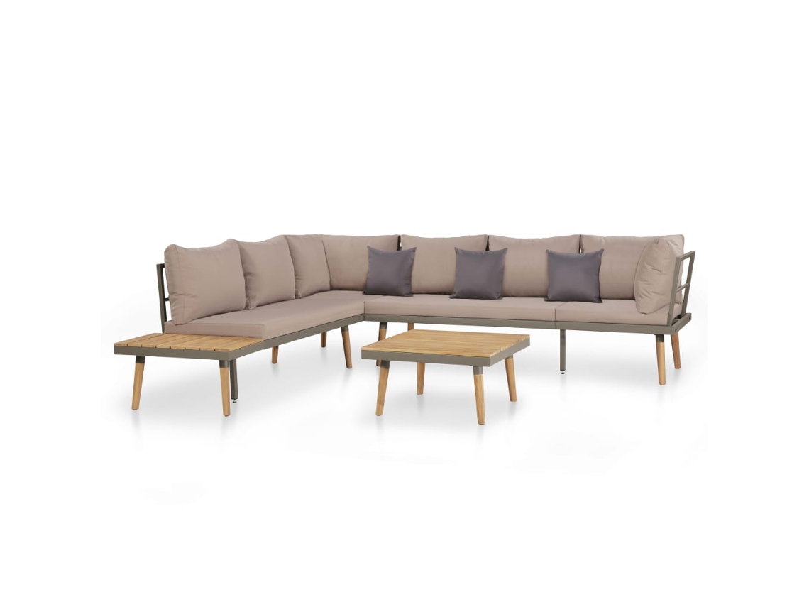 Conjunto de salón de jardín DKD Home Decor con cojines de acacia maciza marrón