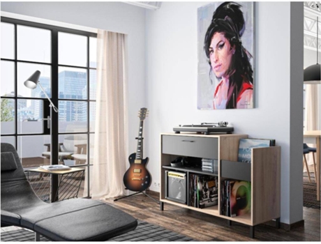 Mueble Para Vinilos y Tocadiscos VENTE-UNIQUE Jazzy (Negro - Paneles y Otros Derivados de la Madera - 115x40x81 cm)