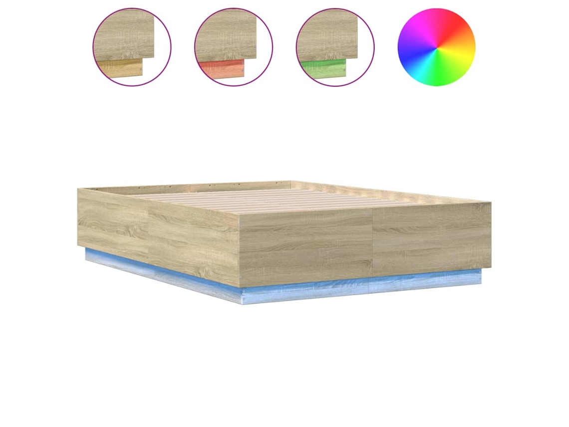 Maison Exclusive - Estructura Cama Con Luces Led Madera Roble Sonoma 135x190 Cm