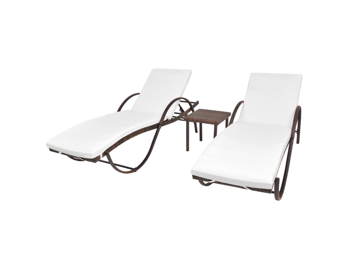Juego de 2 Tumbonas con mesita Muebles para patio Asientos de jardín ratán sintético marrón
