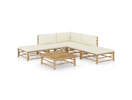 MAISON EXCLUSIVE Set de muebles de jardín 6 piezas bambú y cojines blanco crema