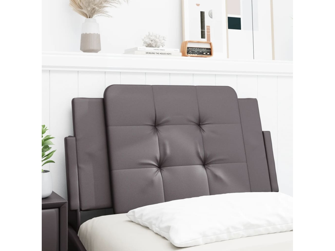 Cabecero De Cama Acolchado Cuero Sintético Gris 80 Cm
