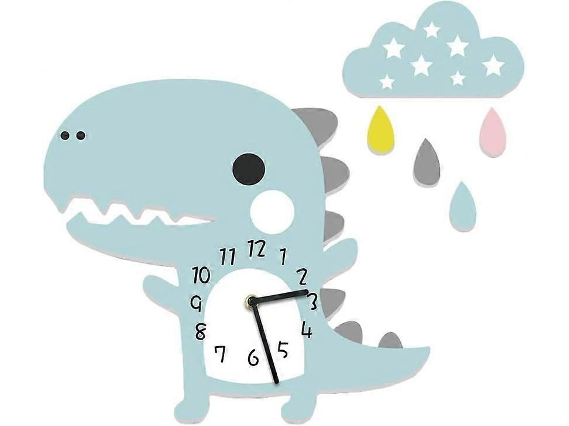 Reloj de pared infantil de dinosaurio con nubes, tictac, silencioso, azul, GOKOCO, modelo 2025.