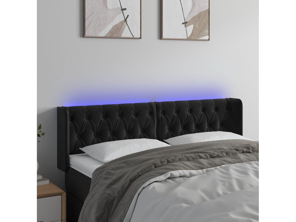 Cabecero Con Led De Terciopelo Negro 163x16x78/88 Cm