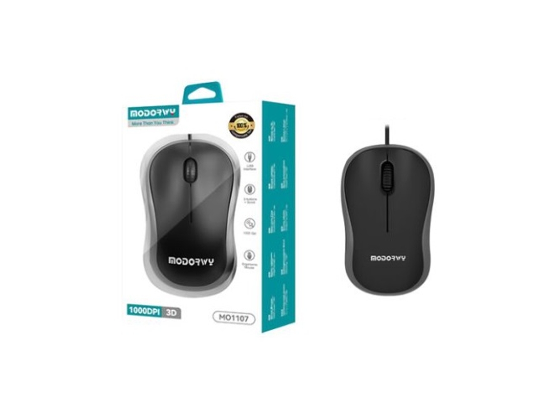Ratón con cable para ordenador, 1000 DPI, cable de 1,5 metros, MODORWY MO1107 NEGRO PLATEADO