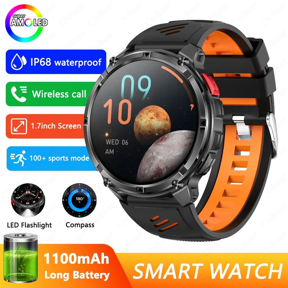 Reloj inteligente con GPS, resistente al agua, Bluetooth y pantalla de 1,7 pulgadas. MDUG (negro)