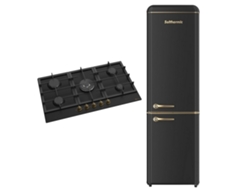 Paquete Refrigerador Solthermic® Estufa a Gas 90 Bl042 Rustic Black 5 Quemadores Con Wok Refrigerador Retro Refrigerador 1.88 Negro
