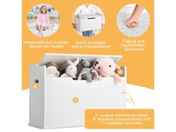 Caja de juguetes 2 en 1 con tapa y cojín, baúl infantil, blanco, 74 x 39 x 52 cm, NORTHIO