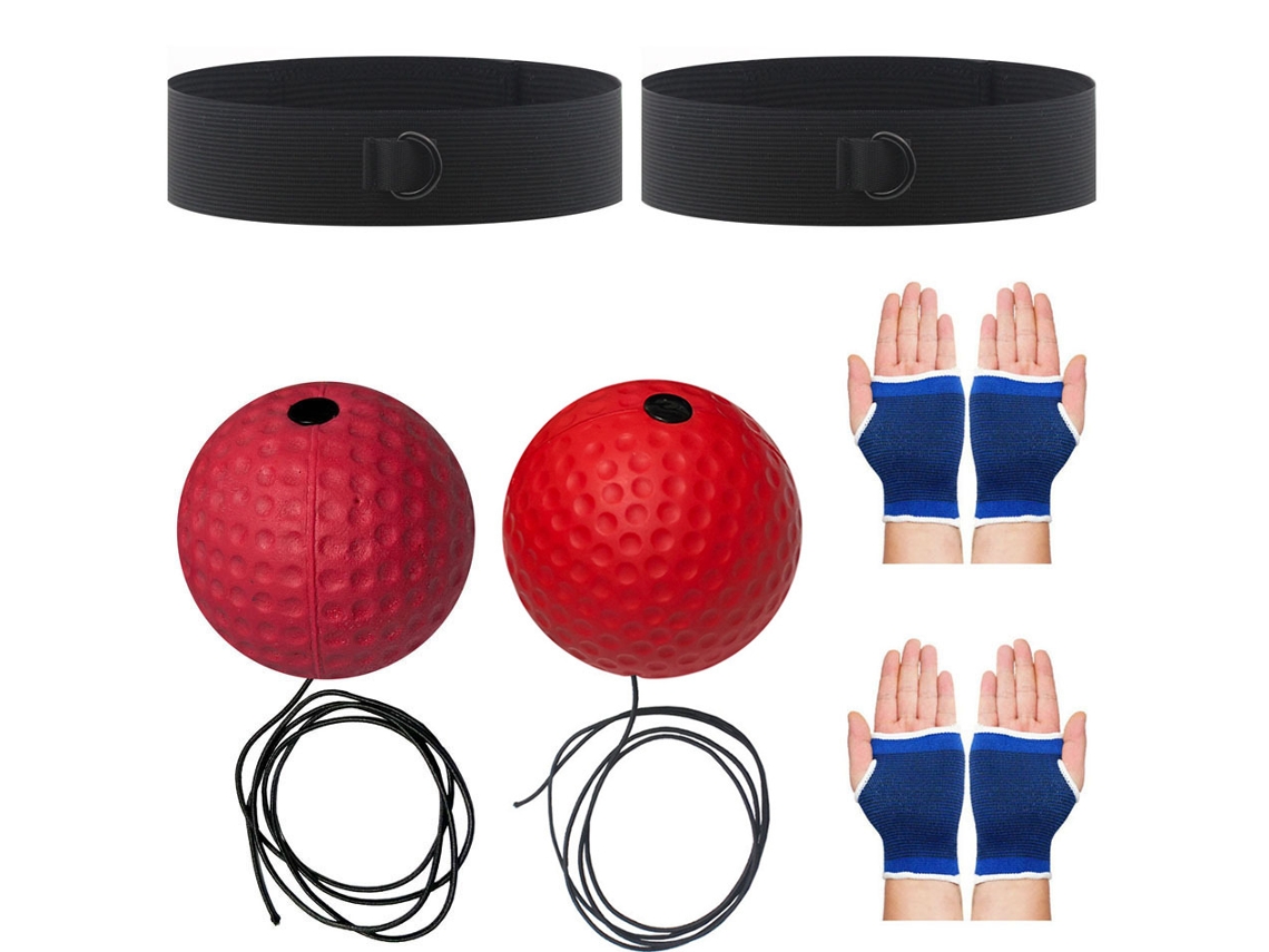 Pelota de boxeo Reflex, 2 pelotas React, 2 cintas elásticas para la cabeza, con 2 protectores de manos (rojos) Eifson (40g/80g)
