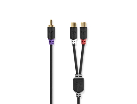 cable de altavoz de subgraves RCA Hane 2x RCA Hona Guldplaterad 0,20m Redondo 4,0 milímetros Antracita Låda NEDIS