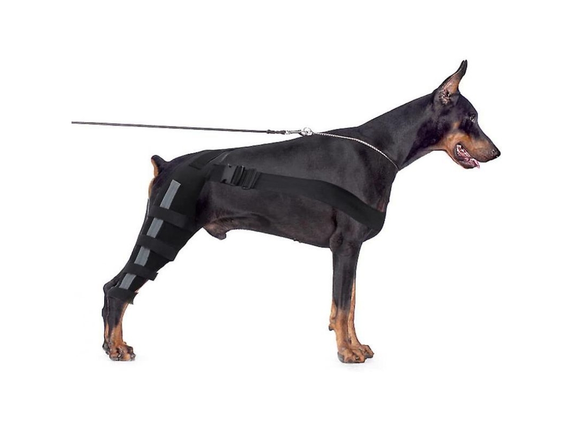 Rodillera para perros, doble soporte para patas traseras con correas reflectantes ajustables para LCA y artritis M Negro
