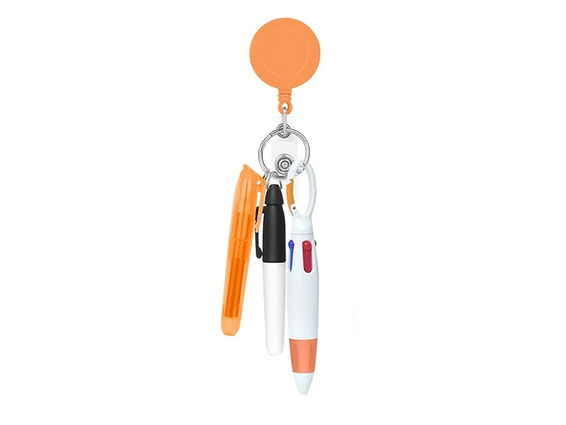 Porta credencial retráctil Chrui para enfermera, bolígrafo con correa, llavero y clips para credencial (naranja)