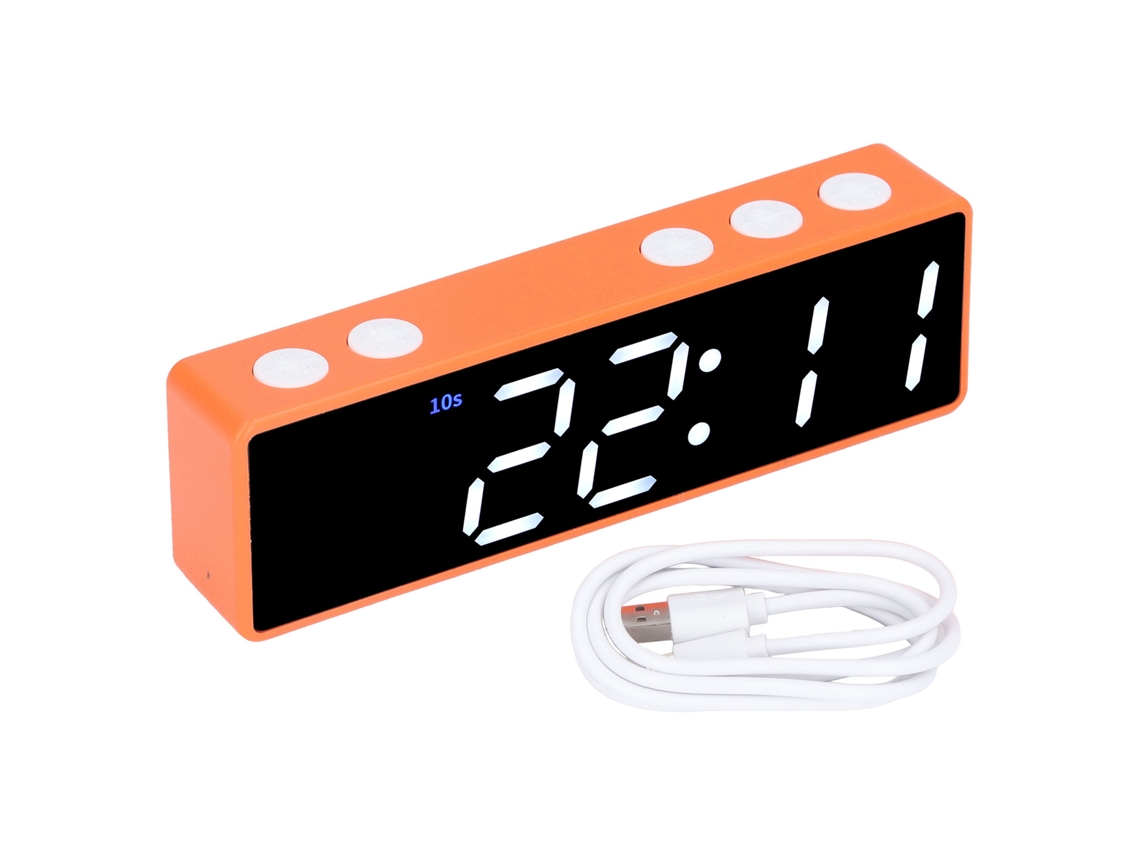 Reloj digital de entrenamiento LED Baok-reloj con temporizador multifuncional para gimnasio y dormitorio, bisel naranja, pantalla verde y blanca.