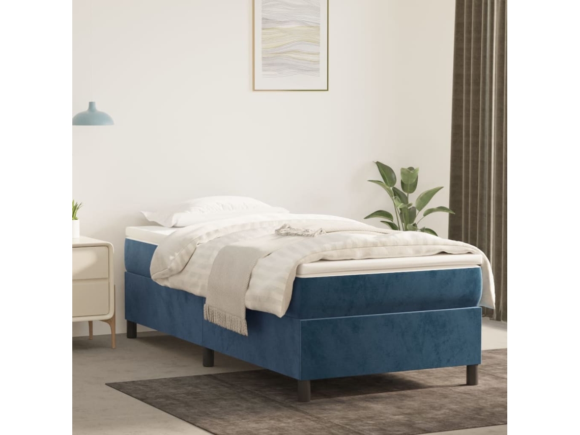 Estructura De Cama Con Muelles/colchón 100X200 Cm Terciopelo Azul Oscuro