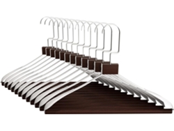 COM-FORT HOUSE | Percha Metal con Barra de Madera | Color Blanco | Antideslizantes y Resistentes | Perchas para Ropa | Ideal para Chaquetas, Pantalones o Blusas | 10 Unidades