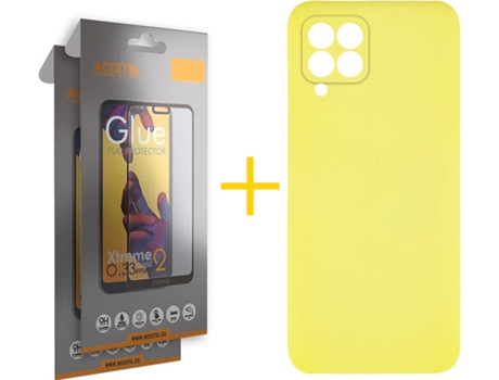 Carcasa + 2 Protectores de Pantalla para Huawei P40 Lite ACCETEL Amarillo