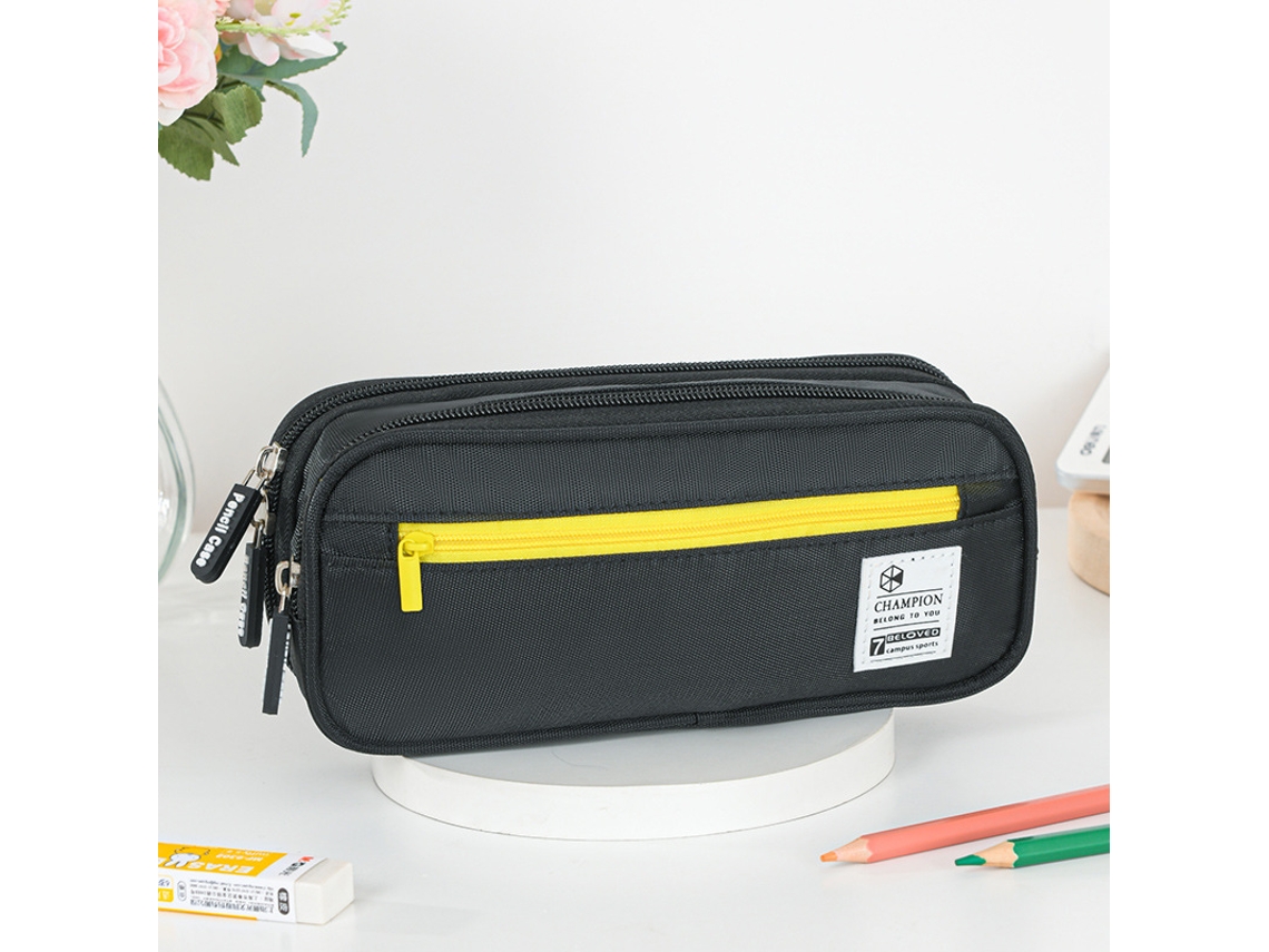 Caja De Papelería De Gran Capacidad, Estuche Multifuncional De Doble Capa, Color Negro SIURN