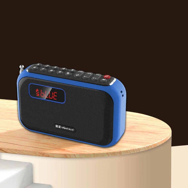 (azul) Mini Radio Fm Con Pantalla Led, Alta Sensibilidad, Altavoz Bluetooth De Graves Profundos, Micrófono Y Soporte De Grabación.