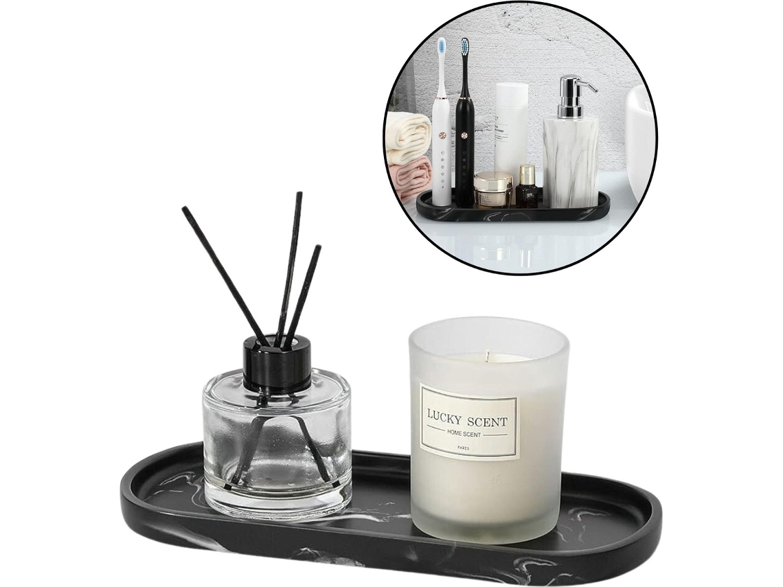 Bandeja Para Velas Con Efecto Mármol Negro Y Base Decorativa De Silicona.