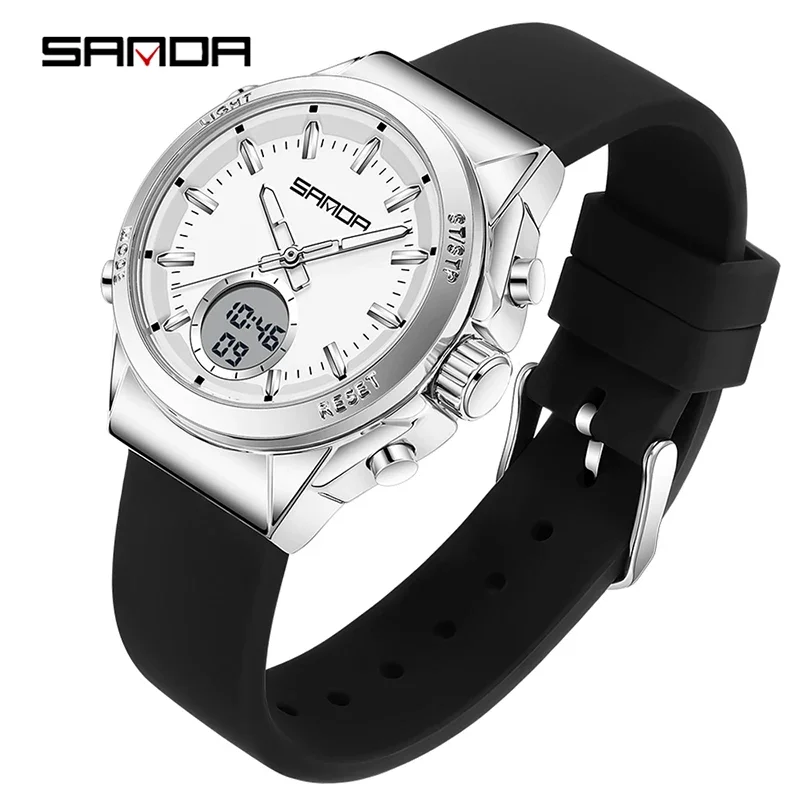 Elegante Y Casual Reloj Electrónico Para Mujer Con Alarma, Luminoso, Resistente Al Agua, Doble Pantalla Y Funciones Multifuncionales.