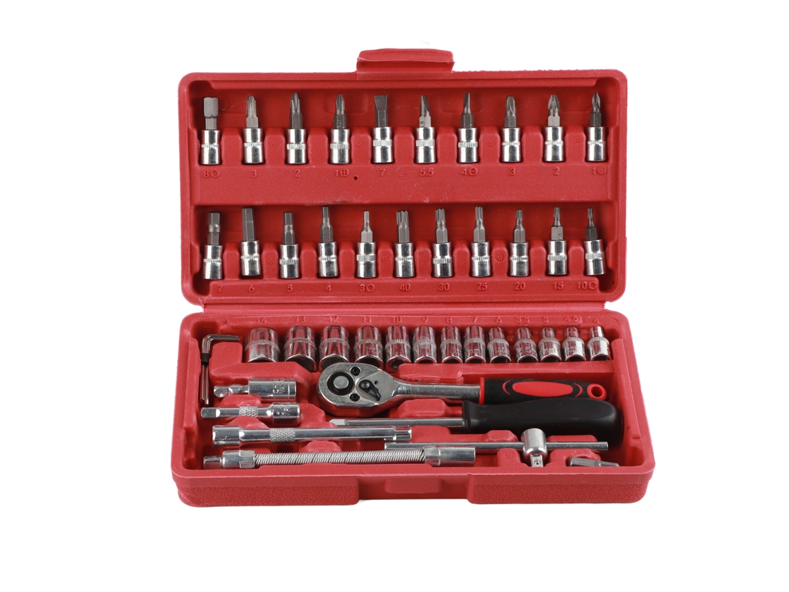 Kit De Herramientas Manuales Con Llave De Carraca, Punzón, Destornillador, Llave Phillips, Pz, Hexagonal Y De Estrella - 46 Piezas