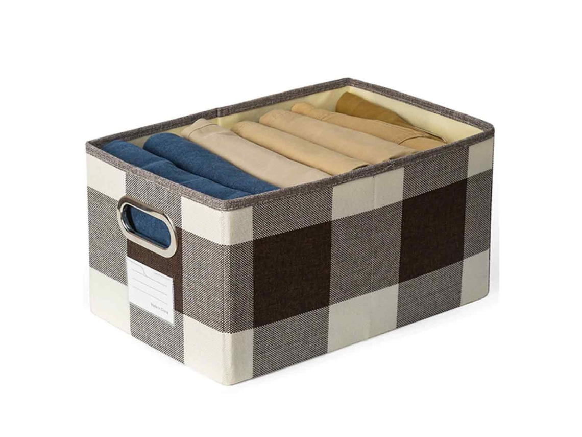 Caja de organización Cestas Asas Cuadros Metal Tela Multicolor (22x17x3cm) Kofihety