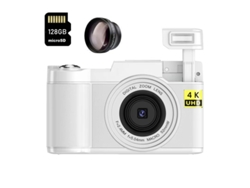 Cámara compacta digital Szsmart R2s 48 MP 4K HD de 3 pulgadas con lente antivibración y zoom de 128 g - Color blanco