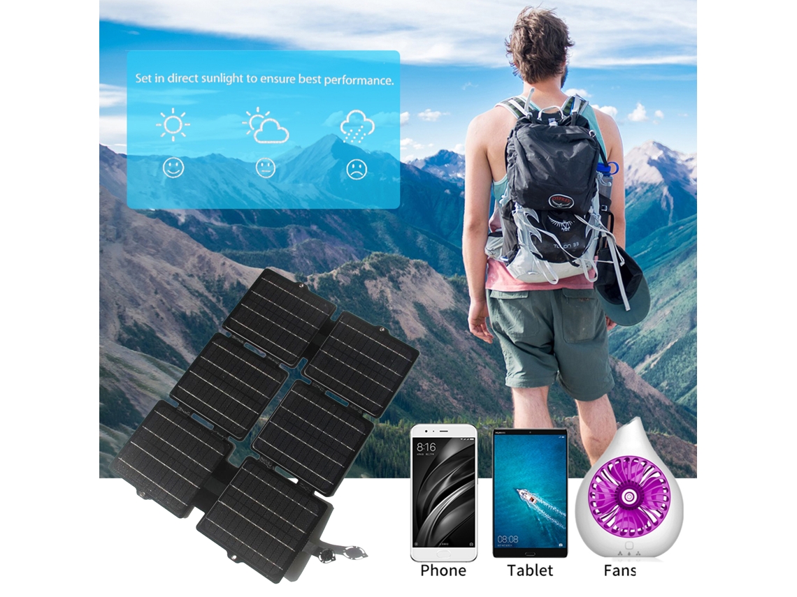 Cargador solar plegable (30 W, 2 puertos USB)