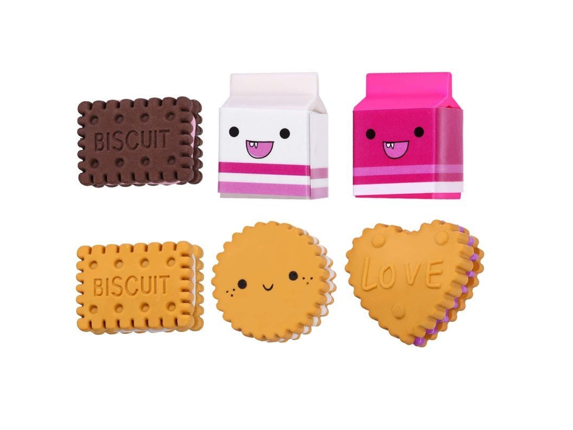 2026-borradores Divertidos Para Niños: 6 Piezas 3d Lindos Borradores De Galleta Y Leche Regalo De Clase Juguete
