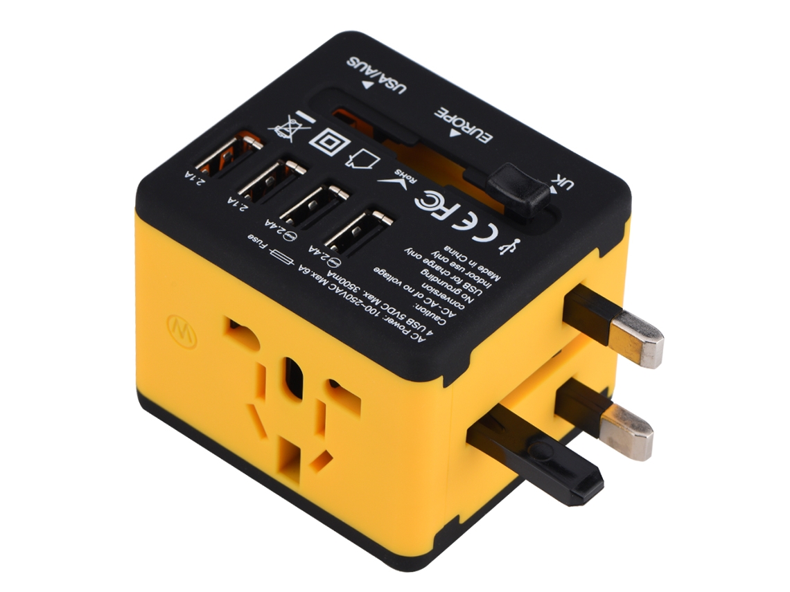 Adaptador Universal De Enchufe De Viaje Multifuncional Con 4 Cargadores Usb De Rápida Carga