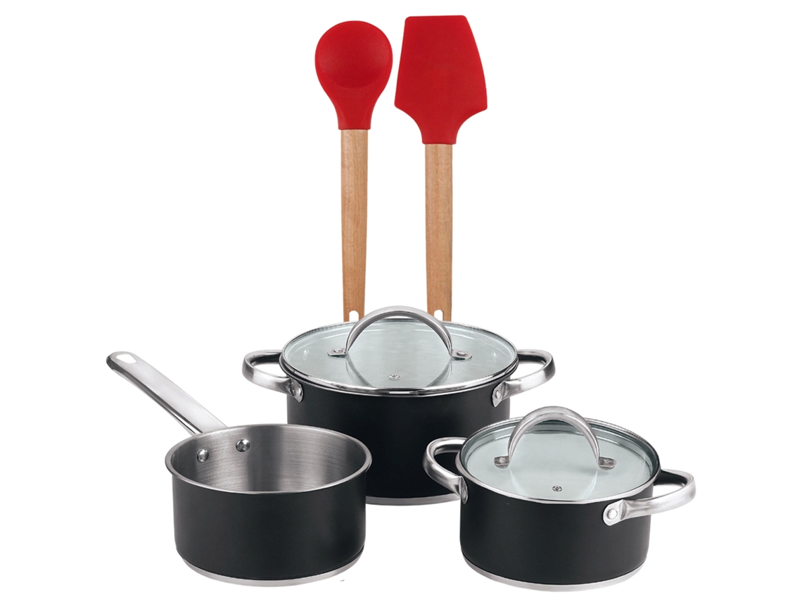 Batería De Cocina  Ø16,ø20,ø24 Cm, De Acero Ronda San Ignacio (5 Piezas) Con 2 Utensilios