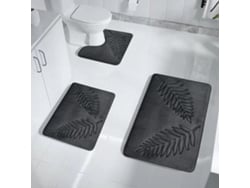 Juego De 3 Alfombrillas De Baño Con Estampado De Hojas (gris Oscuro).