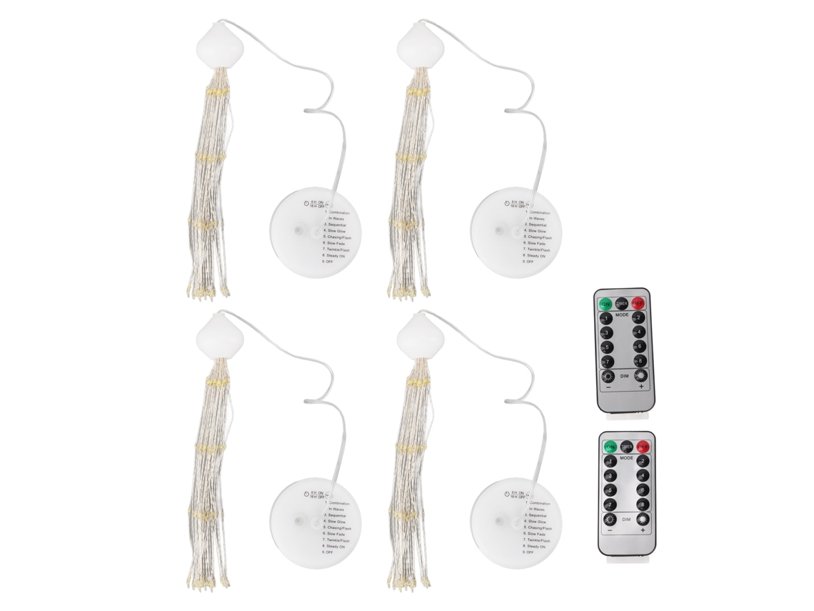 4 luces LED de fuegos artificiales, luz cálida, control remoto, IP65, impermeables, alimentadas por batería, cadena de luces Starburst para tienda de campaña y patio.