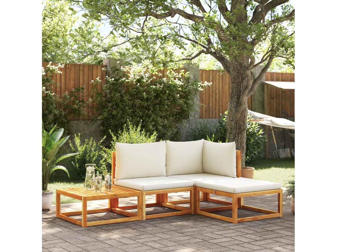 Conjunto de 4 sofás de jardín con cojines en madera maciza de acacia, Dkd Home Decor