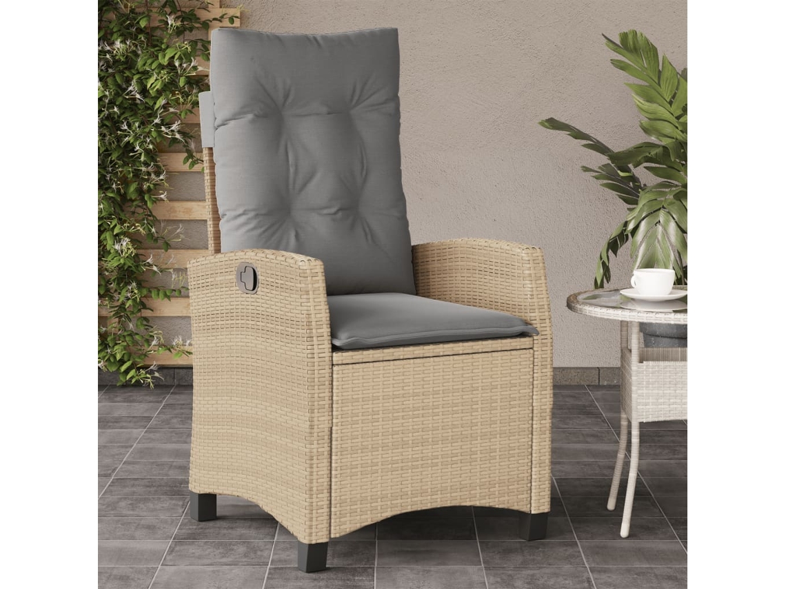 Silla de jardín reclinable DKD Home Decor con cojines, mimbre beige mixto